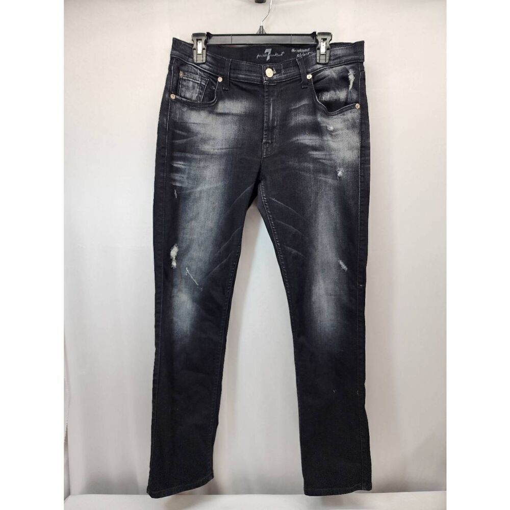 7 For All Mankind Jeans Womens 31 Black Relaxed Skinny Stretch Distressed